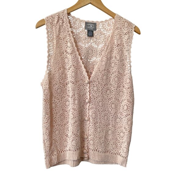 VTG 90s Designers Originals Sweater Vest Size Medium Crochet Pink Deadstock NEW - Picture 1 of 6
